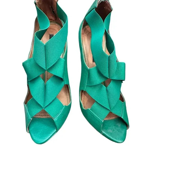 Zara Green Peep Toe Suede Back Zip High Heel Strappy size 40 - Picture 7 of 7